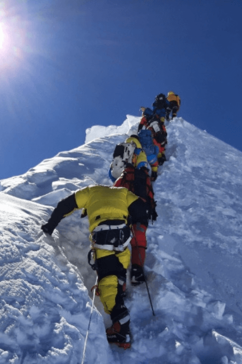 Climbers ascending Mount Manaslu